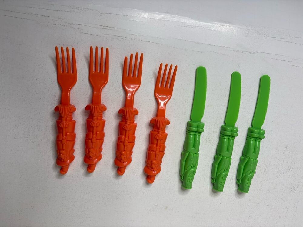 Vintage Halloween Plastic Cutlery Fork Knife Frankenstein Witch Set of 7